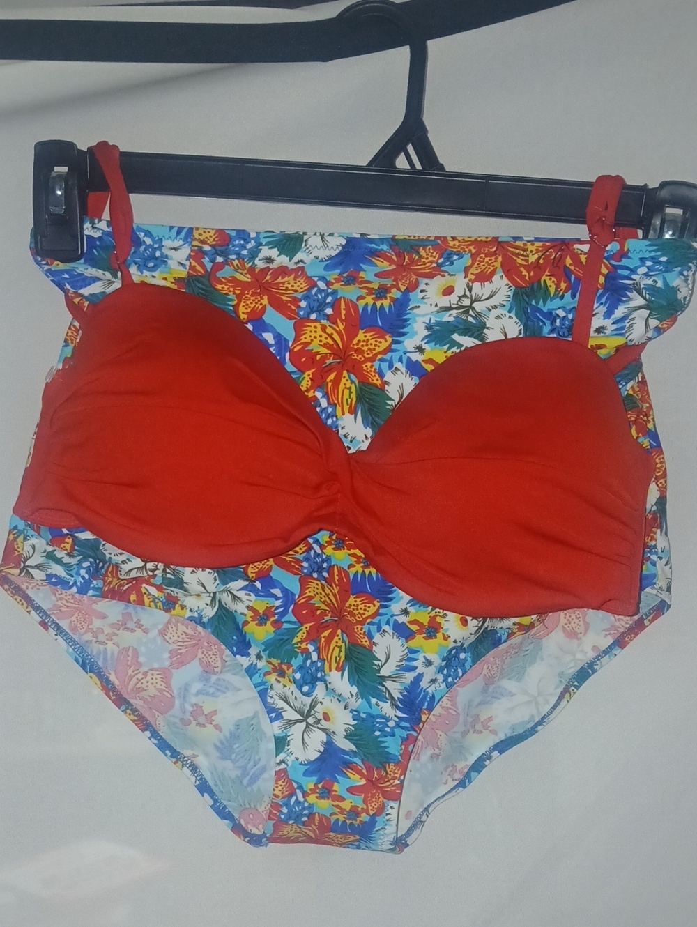Red Bikini Top with Tropical Floral High Waist Bottoms H&M Top